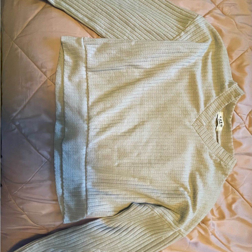 YesStyle Cream V-Neck Sweater with Ribbed Detailing